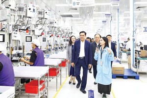 乂安省人委会代表团视察乂安VSIP工业区生产活动。图自nhandan.vn