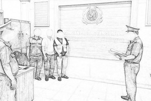  两人被起诉时的情景。