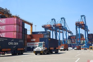 胡志明市港口的出口活动。