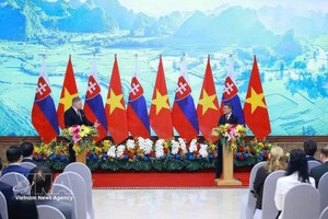 越斯两国总理共同会见媒体。