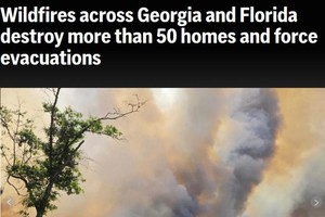 野火持续肆虐 美国佐治亚州宣布91县进入紧急状态。图片来源：美联社报道截图