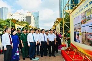 中央和胡志明市领导参观图片展。