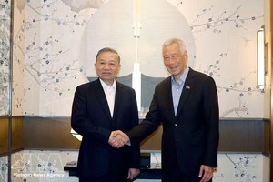 越南党中央总书记、国家主席苏林会见新加坡前总理李显龙。
