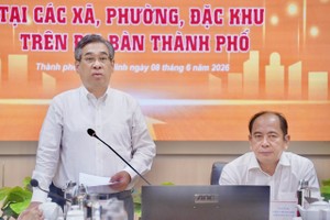 胡志明市市委副书记、市越南祖国阵线委员会主席阮福禄在工作会议上发表讲话。