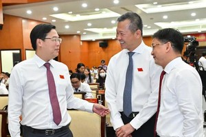 胡志明市市委常务副书记黎国峰与参会代表进行交流。图：越勇