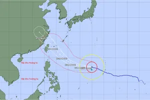 日本气象机关（JMA）预报的“巴维”超强台风路径图。图片来源：国家气象水文预报中心