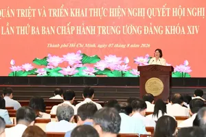 胡志明市市委副书记文氏白雪传达市委行动计划各项内容。图：越勇