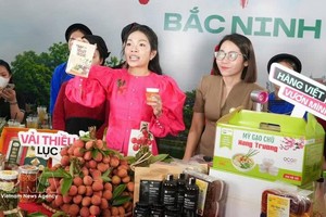 线上推广北宁省荔枝及OCOP产品。图自越通社