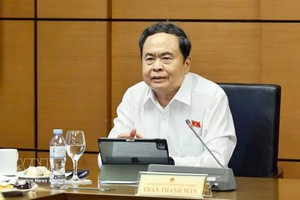 国会主席陈青敏发表讲话。图自越通社