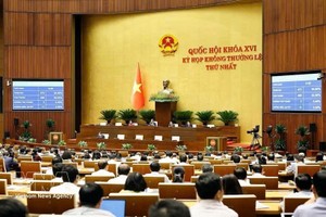 国会表决通过关于调整老街—河内—海防铁路建设项目投资主张《决议》。图自越通社