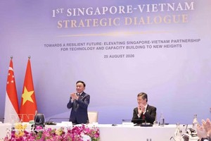 越南党中央政治局委员、中央书记处常务书记陈锦秀共同主持首届新加坡—越南战略对话 。图自越通社