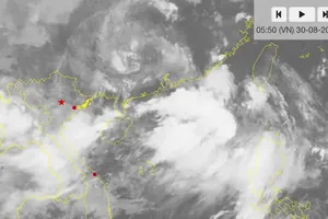 8月30日清晨，东海北部区域的卫星云图。图：截自气象水文局卫星云图监测屏幕