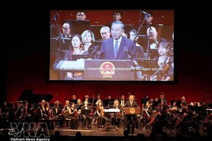 越南党中央总书记、国家主席苏林出席文艺活动。图自越通社