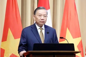 越南党中央总书记、国家主席苏林发表政策演讲。图自越通社