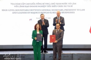越南党中央总书记、国家主席苏林见证合作协议签署。图自越通社