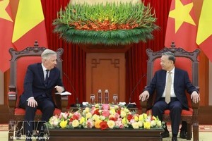 2025年4月1下午，越南党中央总书记苏林在党中央办事处会见对越南进行国事访问的比利时国王菲利普。图自越通社