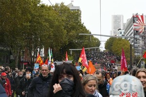 当地时间10月24日，法国出现新一轮全国性抗议示威活动。法国官方称全法抗议人数达41万。图为当天在巴黎拍摄的抗议活动现场。中新社记者 李洋 摄