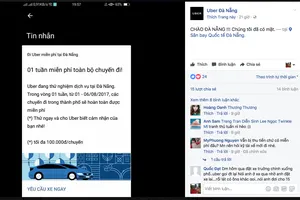 Quảng cáo đi miễn phí dịch vụ Uber tại Đà Nẵng trên mạng xã hội facebook 