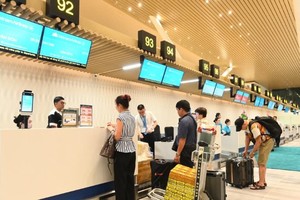 乘客在新山一机场办理登机手续。