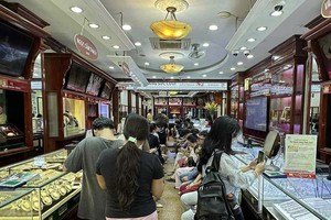 民众在河内陈仁宗街的保信明珠商店排队等候交易。