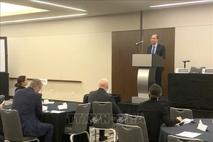 越南驻美国大使阮国勇在研讨会上发表讲话。