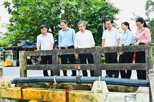 胡志明市市委副书记阮福禄视察水利系统。图：越勇