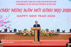 越南政府总理范明政在招待会上发表讲话。图：越通社