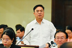 胡志明市财政厅长黄武盛在会上作报告。图：越勇