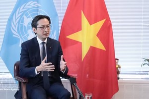 越南常驻联合国代表团团长、大会候任主席杜雄越大使向国际媒体记者介绍本次大会相关信息。图：越通社