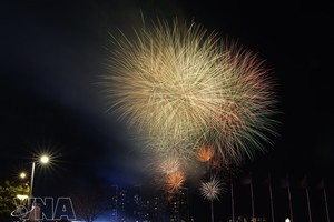 胡志明市五彩烟花盛放，庆祝南方解放、祖国统一51周年纪念。图：越通社