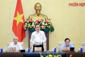 越南国会主席陈青敏在会议上发表讲话。图：越通社