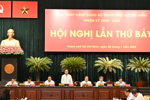 胡志明市市委书记陈留光发表总结讲话。图：越勇