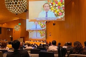 越南科技部长武海军发表录像讲话。图：越南常驻日内瓦代表团