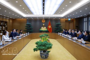 越南政府总理黎明兴会见国际货币基金组织现任和后任驻柬埔寨、老挝和越南首席代表。图：越通社