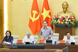 党中央政治局委员、国会党组书记、国会主席陈青敏在河内主持召开国会代表团团长和党组组长会议。图：越通社