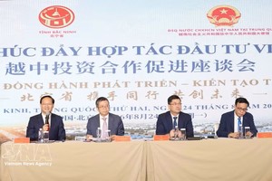 北宁省和越南驻中国大使馆代表在座谈会上发表讲话。图：越通社