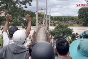 Lâm Đồng: Khoảnh khắc nước lũ cuốn trôi cầu treo dân sinh 