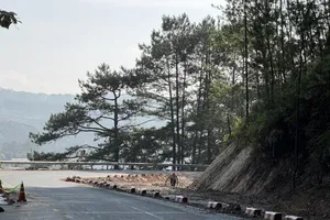 Hiện trạng khu vực nứt đèo Mimosa bắt đầu mở rộng sáng 28-9. Ảnh: ĐOÀN KIÊN