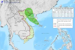 Dự báo hướng di chuyển của áp thấp nhiệt đới theo mô hình của Trung tâm Dự báo khí tượng - thủy văn quốc gia, chiều 17-8