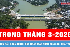Hoàn thành đập ngăn mặn trên sông Cái Nha Trang trong tháng 3-2026 