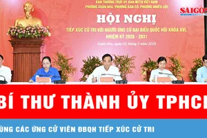 Bí thư Thành ủy TPHCM Trần Lưu Quang cùng các ứng cử viên ĐBQH tiếp xúc cử tri