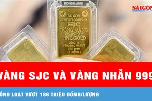Sáng 2-3: Vàng SJC và vàng nhẫn 9999 đồng loạt vượt 188 triệu đồng/lượng