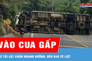 Lâm Đồng: Xe tải lật chắn ngang đường, đèo B40 tê liệt