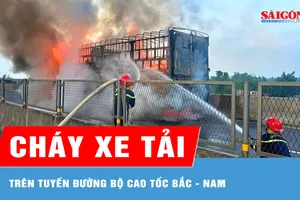 Xe tải bốc cháy dữ dội trên cao tốc ở Hà Tĩnh 