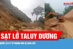 Sạt lở taluy dương, quốc lộ 217 ở Thanh Hóa bị chia cắt