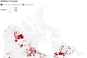 Bản đồ các khu vực cháy rừng ở Ontario. Ảnh: CBC