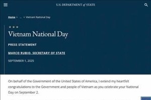 美国国务卿祝贺越南国庆节80周年 