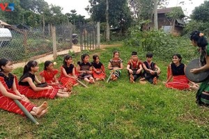 艺人氏梅传授贡普拉克演奏技艺。图自《越南之声》 