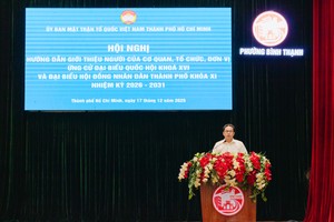 胡志明市越南祖国阵线委员会副主席范明俊作会议结论致辞。 