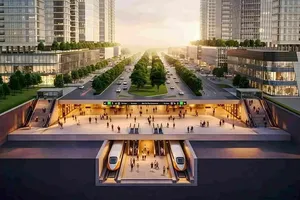 滨城-守添地铁线在梅志寿街地下穿行的效果图。